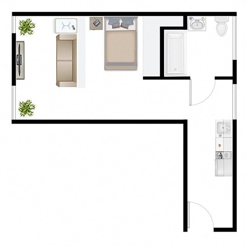 Floor plan for studio, 1 bath, 400 sqft